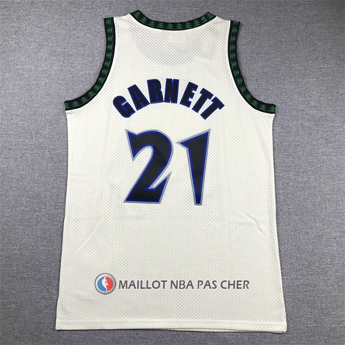 Maillot Minnesota Timberwolves Kevin Garnett NO 21 Mitchell & Ness Chainstitch Creme